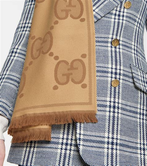 gucci gg wool jacquard scarf|Gucci GG Jacquard Frayed Scarf .